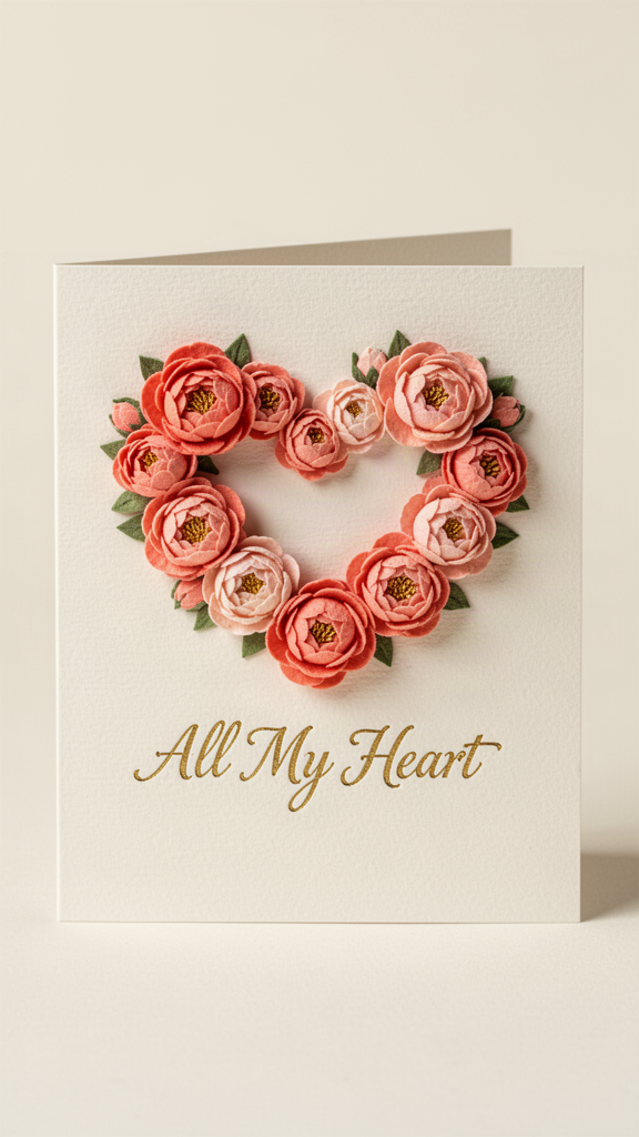 Coral Peony Heart Valentine’s Day card