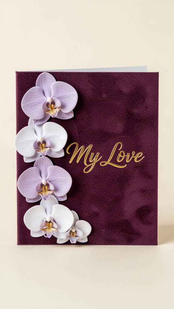 Plum Orchids Happy Birthday, Wife card