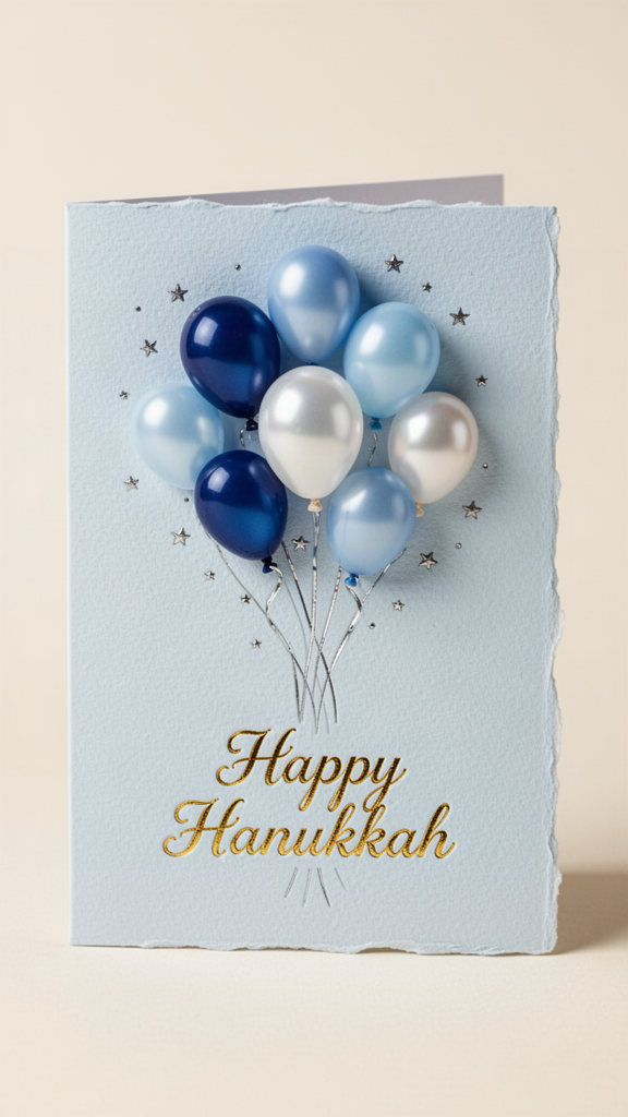 Sapphire Balloon Bouquet Happy Hanukkah card