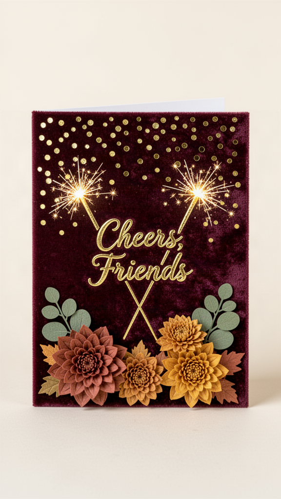 Burgundy Sparkler Cheers Happy Friendsgiving card