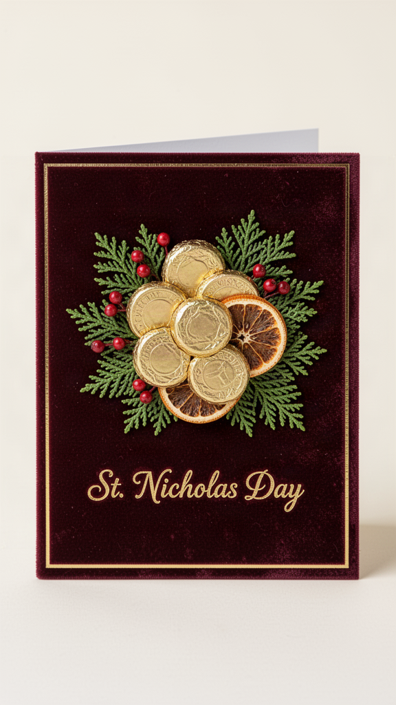 Burgundy & Gold Coins Happy St. Nicholas Day card
