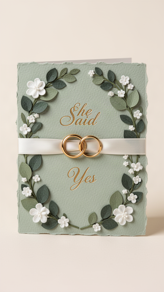Sage Eucalyptus Rings Engagement Congratulations card