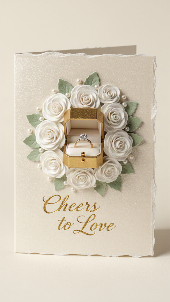Ivory Ring Box & Roses Engagement Congratulations card