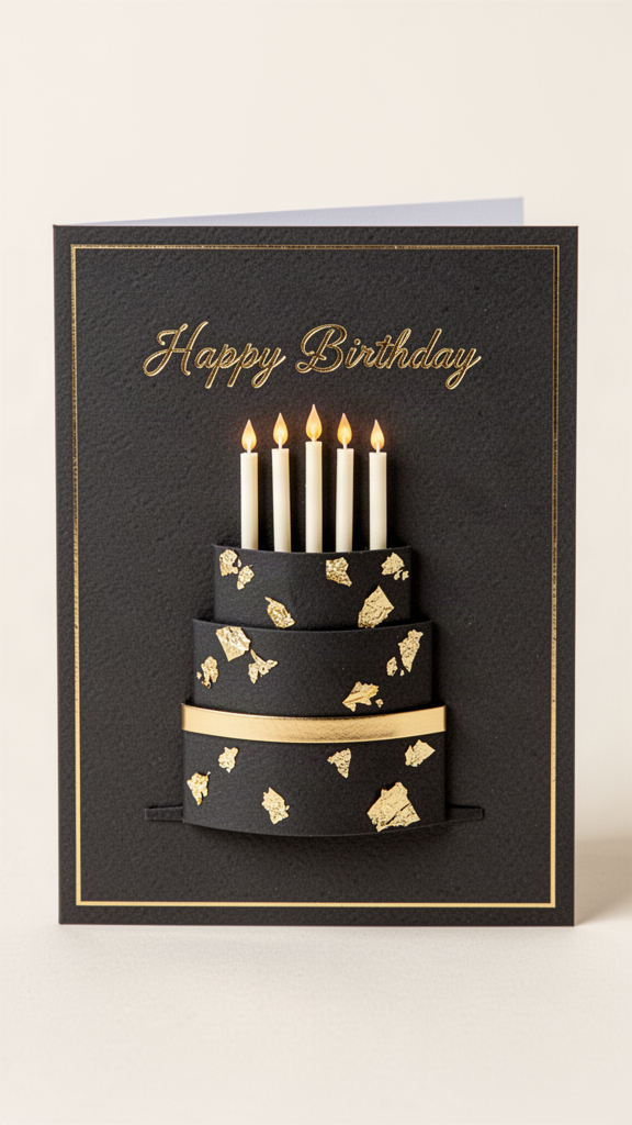 Onyx Gold Leaf Cake Happy Birthday, Husband card