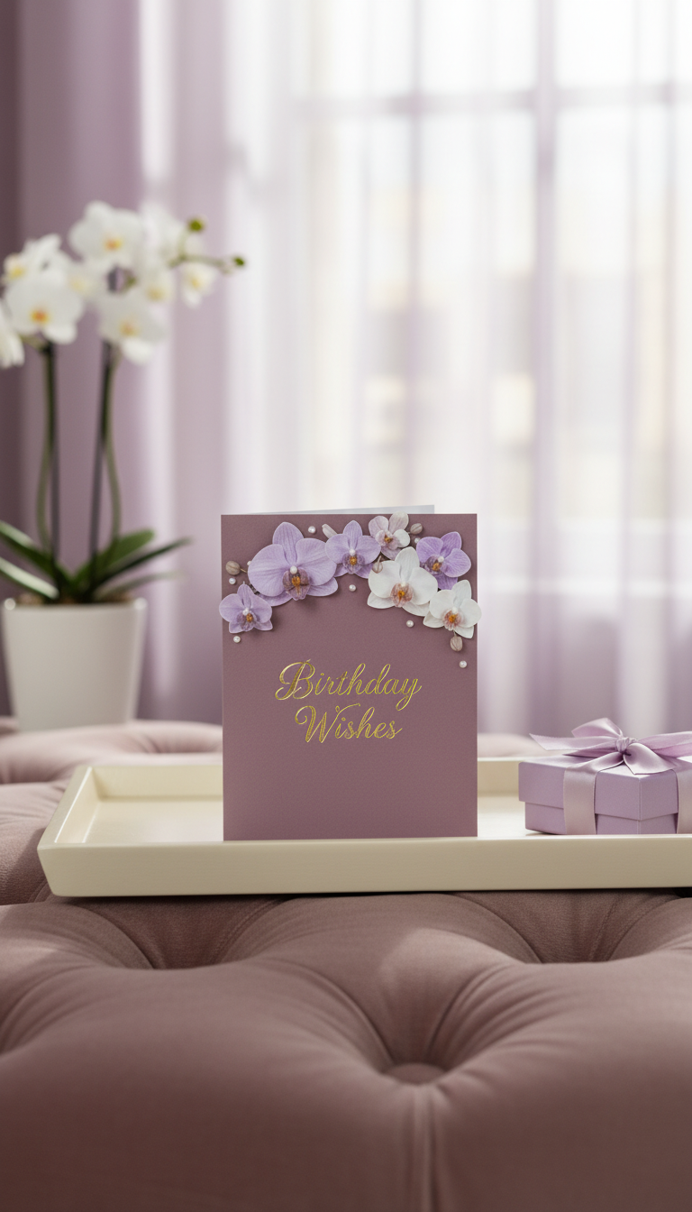 Mauve Orchid Happy Birthday card