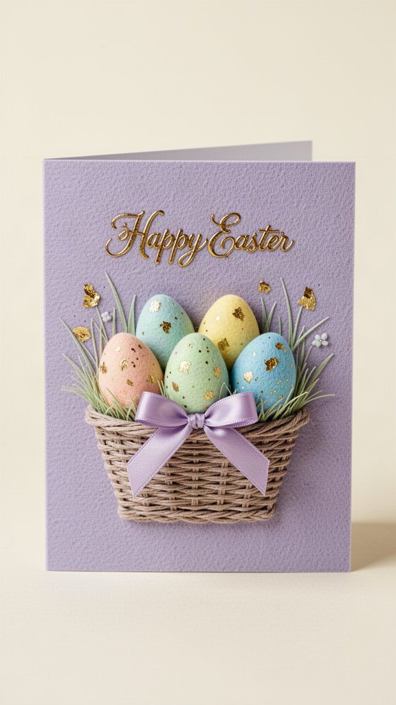 Lilac Egg Basket Happy Easter card