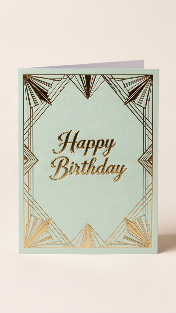 Mint Art Deco Happy Birthday card