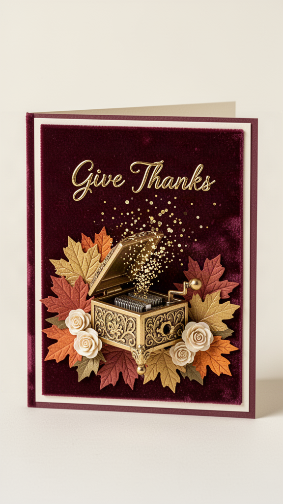 Golden Music Box Harvest Happy Thanksgiving card