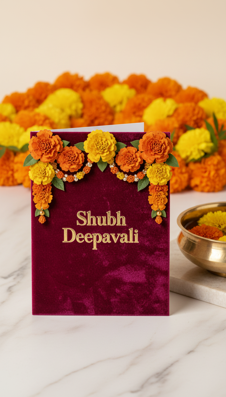 Marigold Garland Happy Diwali card