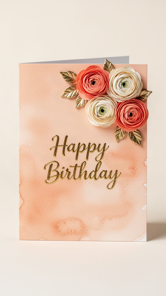 Apricot Ranunculus Happy Birthday card