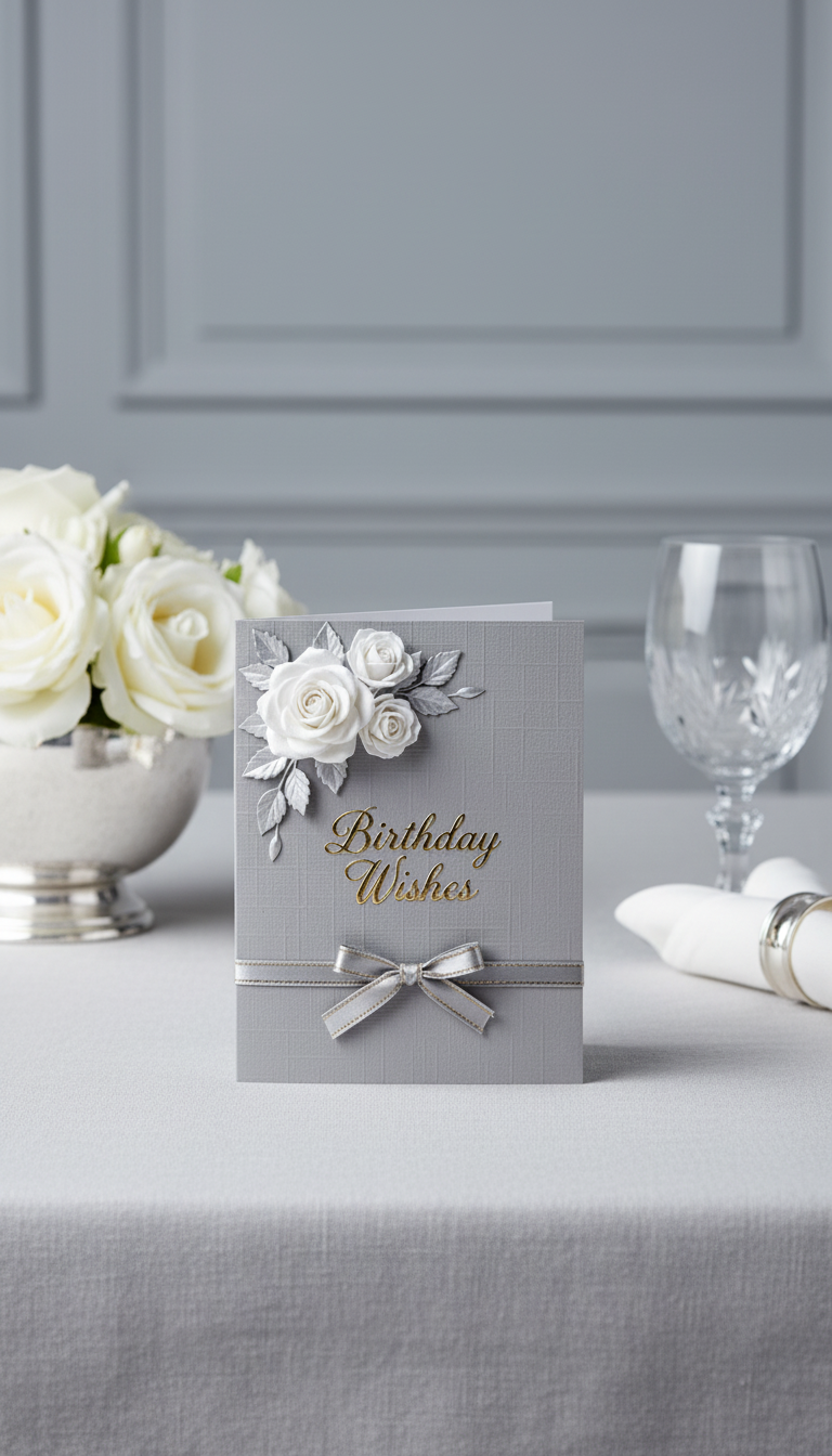 Dove Linen Roses Happy Birthday card