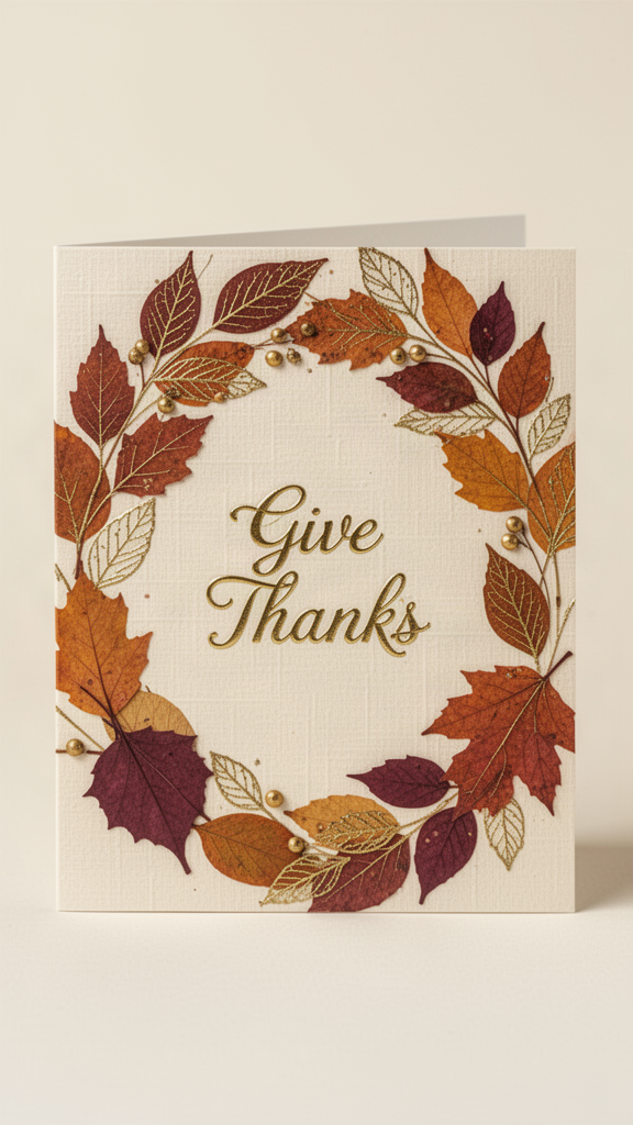 Pressed Leaf Wreath Happy Thanksgiving card