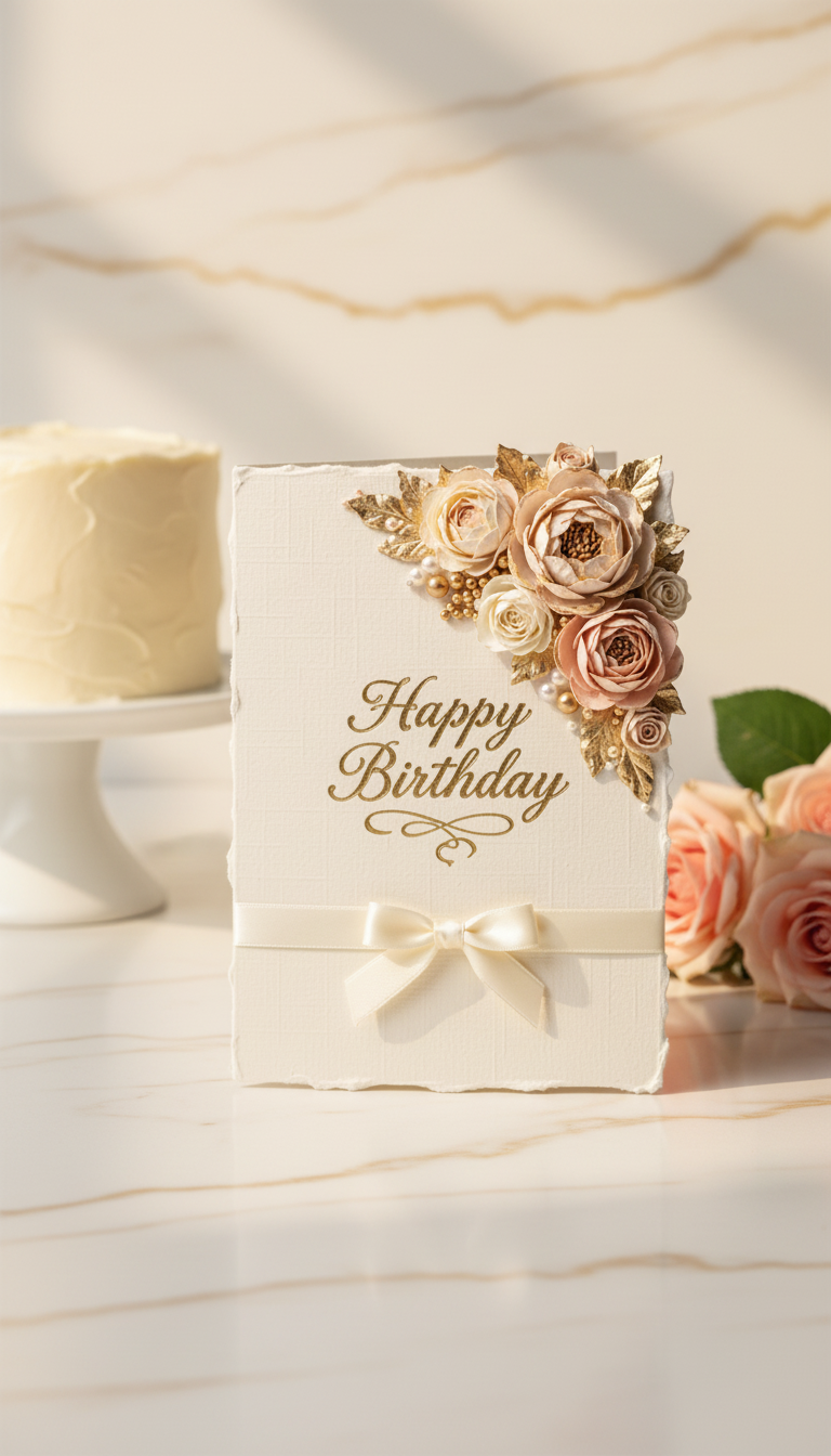 Golden Bloom Happy Birthday card