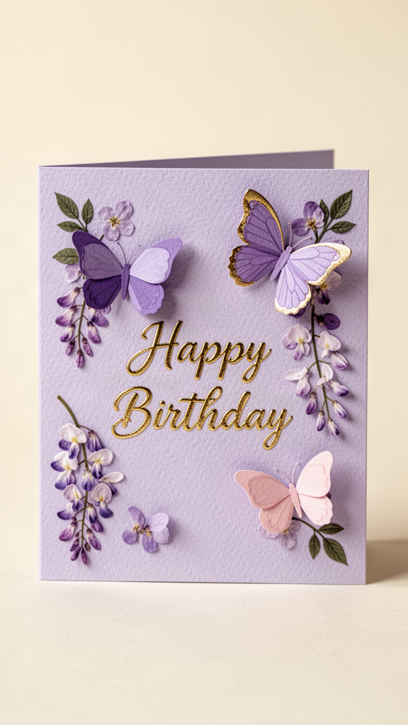 Lilac Butterfly Garden Happy Birthday, Girl card
