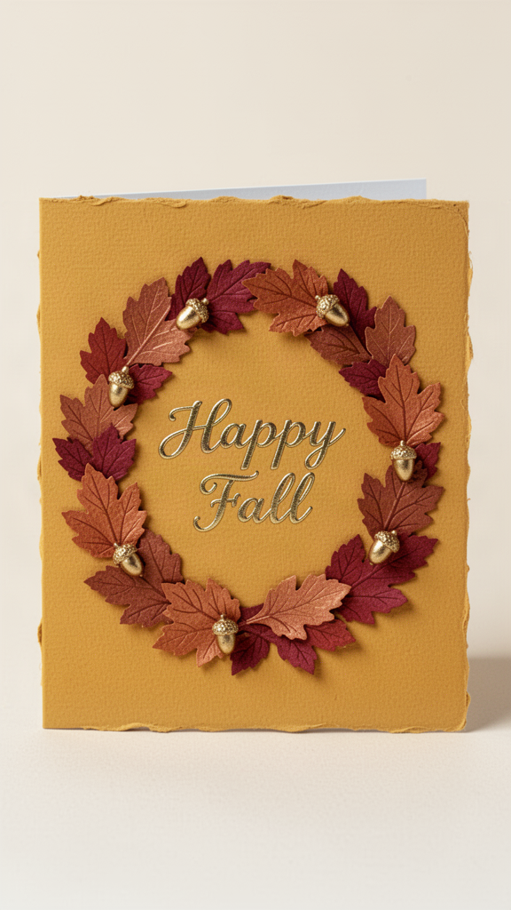 Butterscotch Acorn Wreath Happy Halloween card