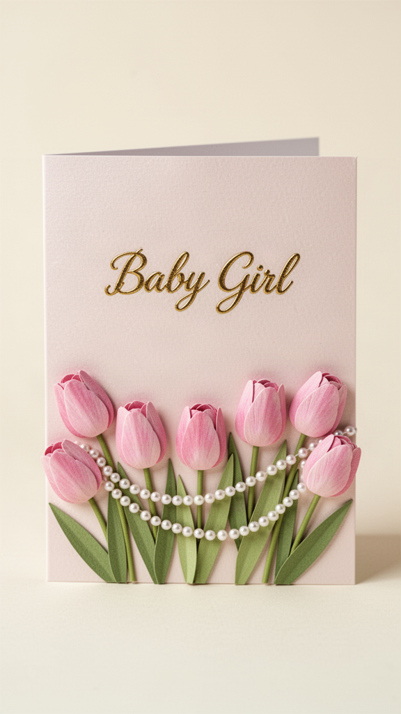 Tulips & Pearls Baby Shower card