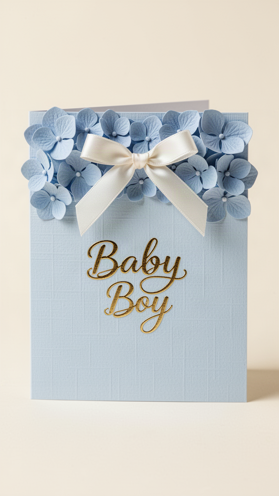 Powder Blue Hydrangea Baby Shower card