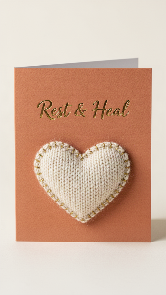 Cozy Knit Heart Get Well Soon card