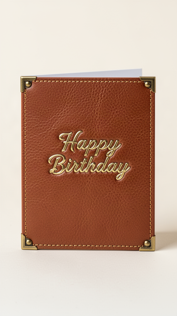 Cognac Leather Happy Birthday, Husband card