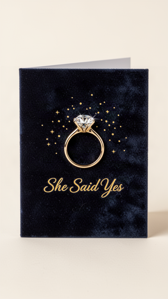 Navy Velvet Solitaire Engagement Congratulations card