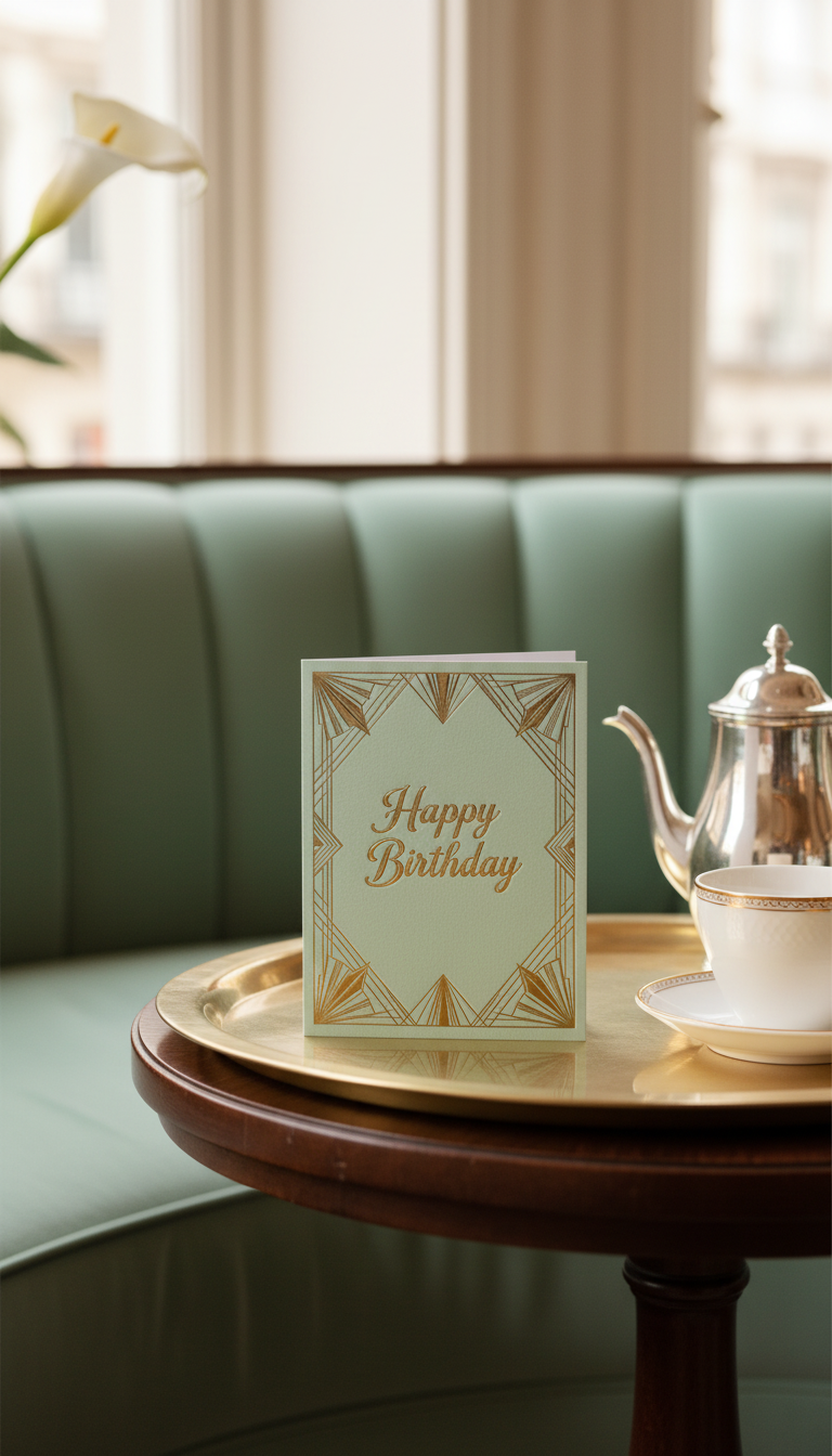 Mint Art Deco Happy Birthday card