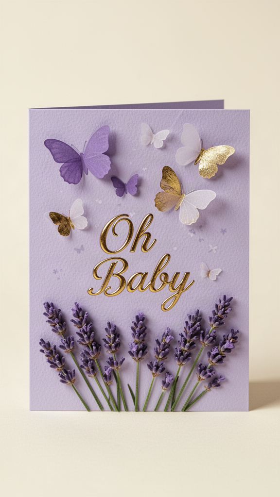 Lavender Butterflies Baby Shower card