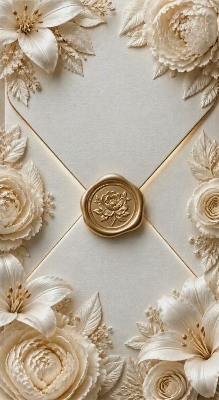 The interactive wedding invitation's ivory envelope