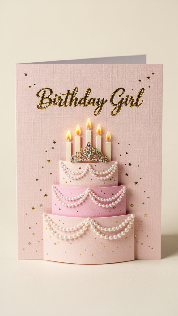 Pearls & Tiara Tiers Happy Birthday, Girl card