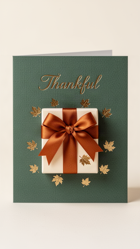Sage Ribbon Gift Happy Thanksgiving card
