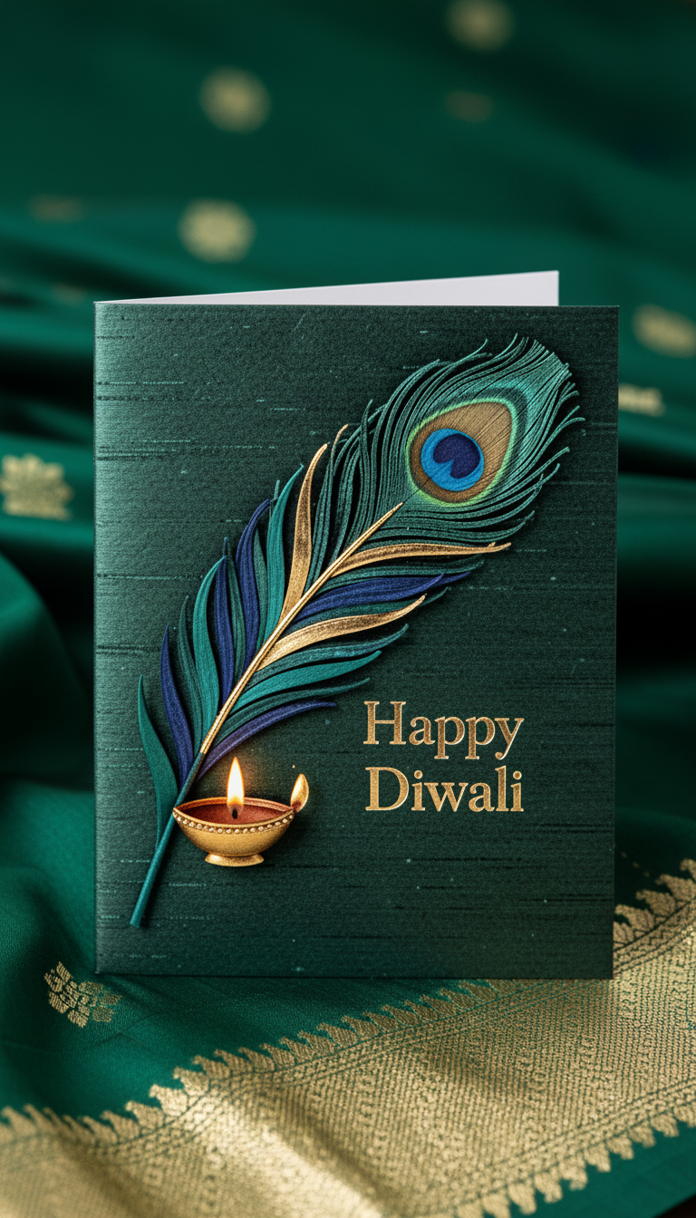 Emerald Peacock Happy Diwali card
