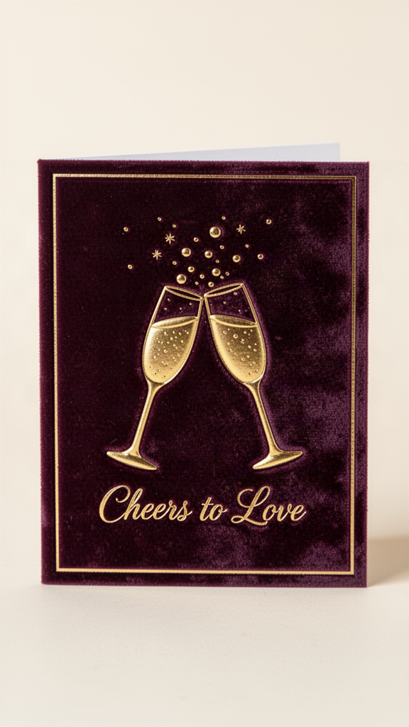 Plum Velvet Flutes Engagement Congratulations card
