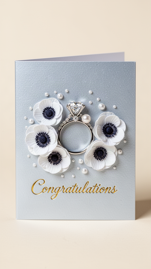 Icy Pearl Anemones Engagement Congratulations card