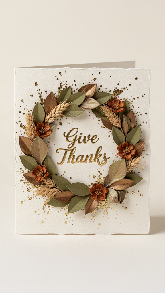 Gilded Magnolia Wreath Happy Thanksgiving card