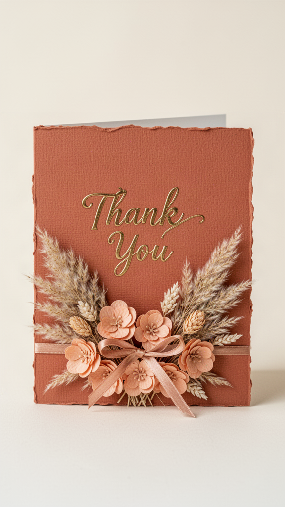 Terracotta Pampas Thank You card
