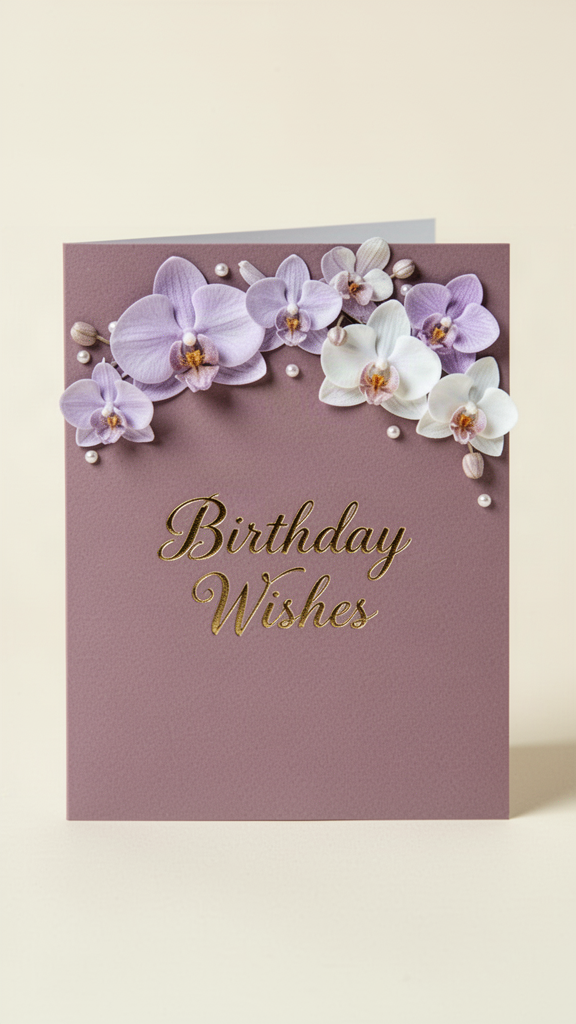 Mauve Orchid Happy Birthday card