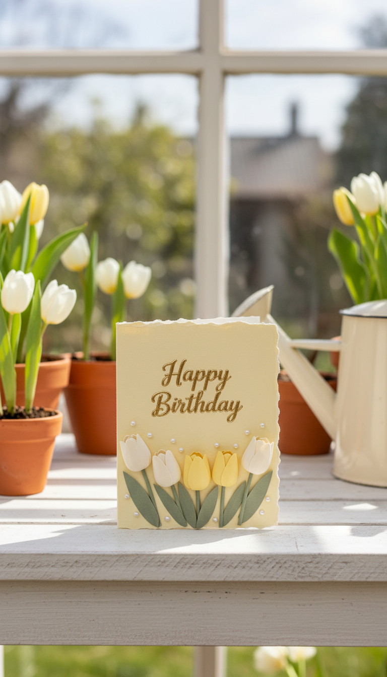 Buttercream Tulips Happy Birthday card