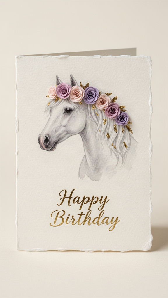 Flower Crown Pony Happy Birthday, Girl card