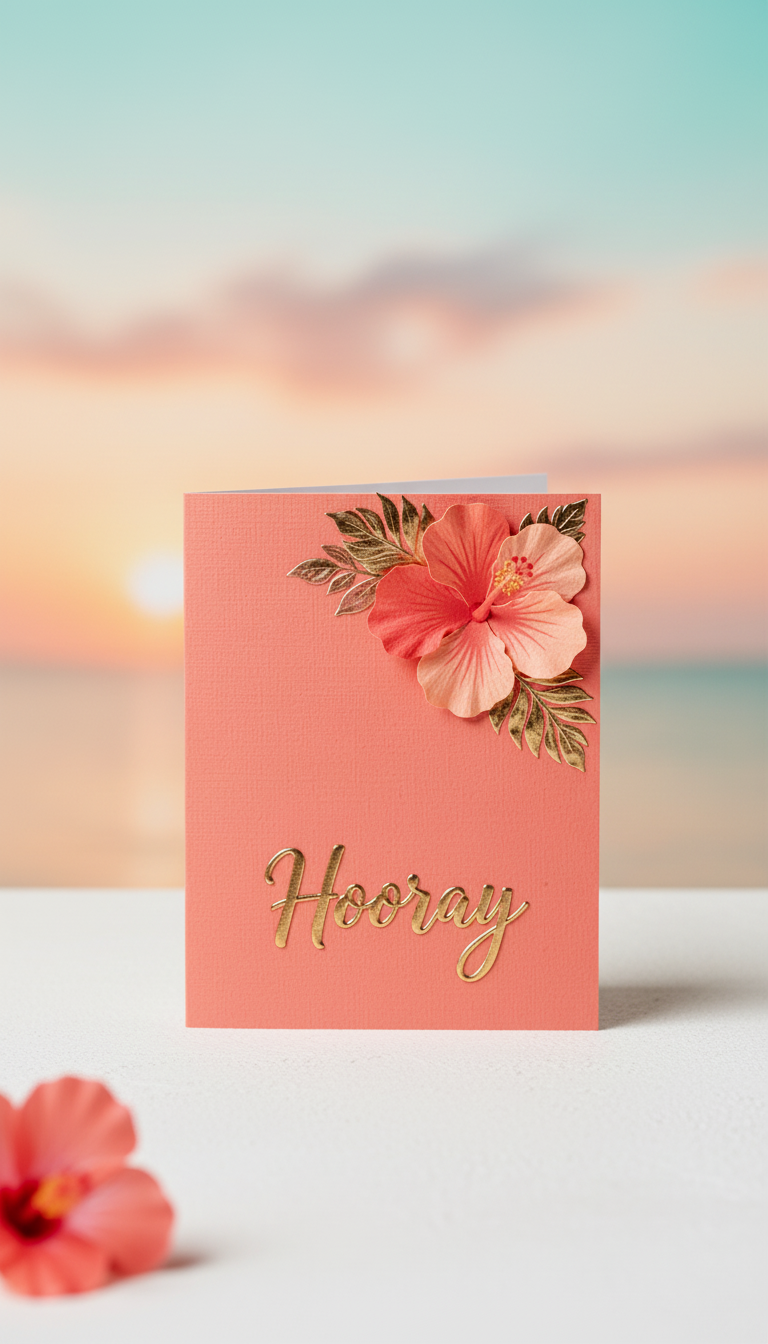 Coral Hibiscus Happy Birthday card