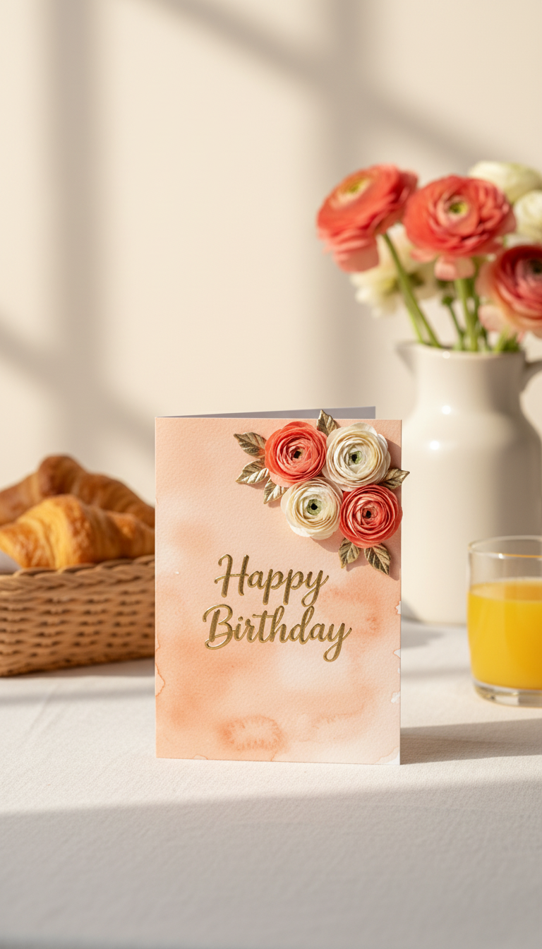 Apricot Ranunculus Happy Birthday card