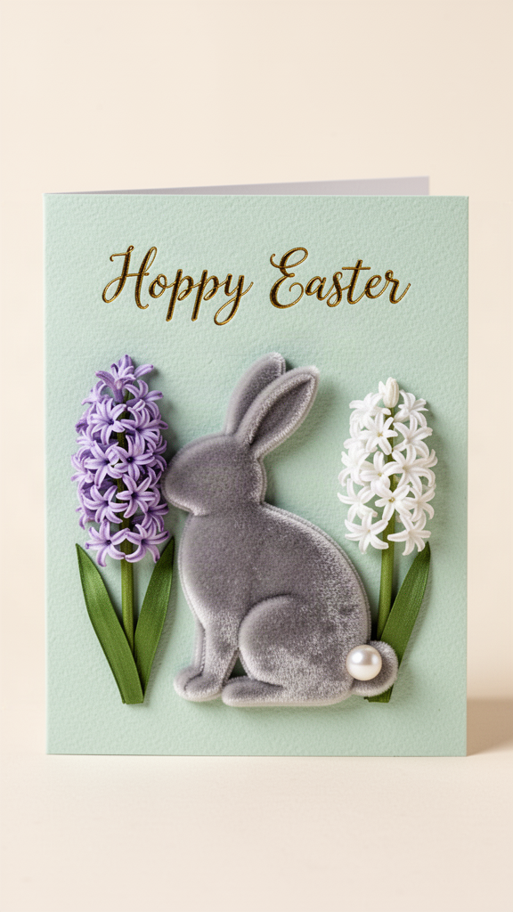 Velvet Bunny Hyacinths Happy Easter card