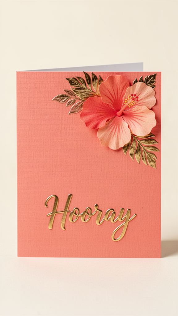 Coral Hibiscus Happy Birthday card