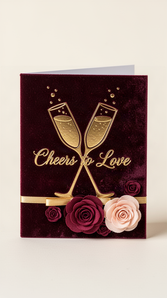 Burgundy Velvet Cheers Engagement Congratulations card