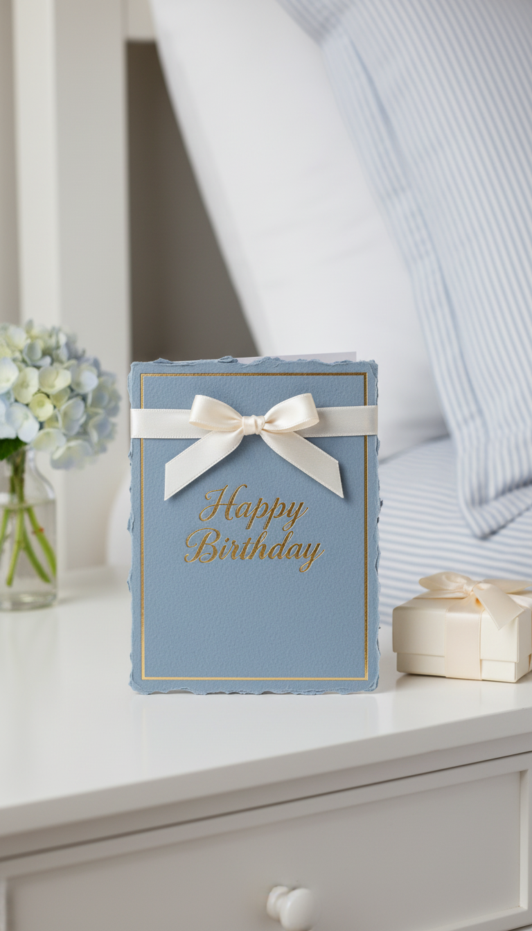 Powder Blue Ribbon Happy Birthday card
